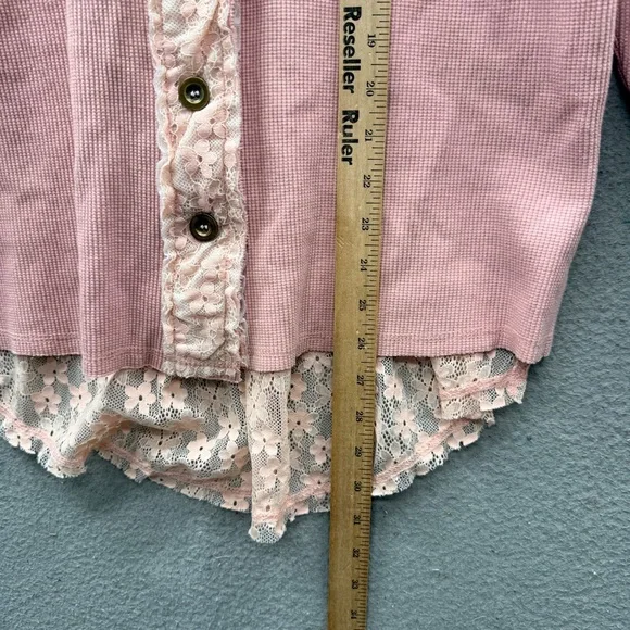 POL Patchwork Lace Dusty Pink Button Up Shirt Top Floral Oversized Boho Size S - Picture 4 of 13